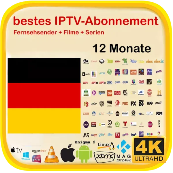 Bestes deutsches IPTV Abonnement samsung smart tv lg 4k hd 12 monante 1 jahre